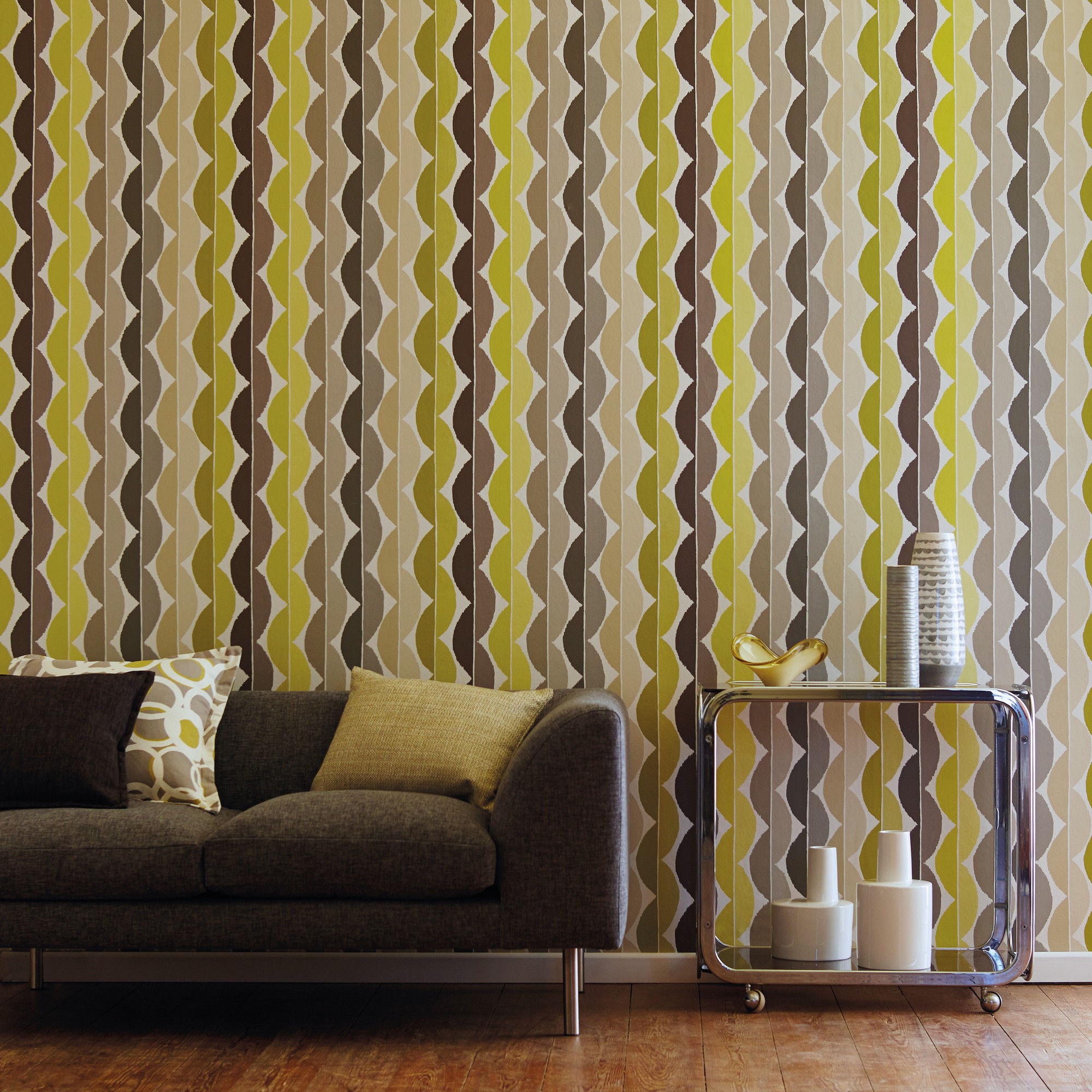 Yoki Retro Wallpaper 110828 By Scion In Graphite Zest Green